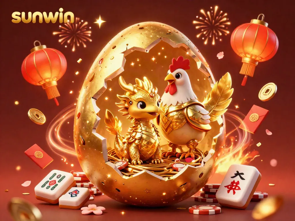 Experience the magic of sunwin with a golden dragon and poker chips in a festive casino setting.