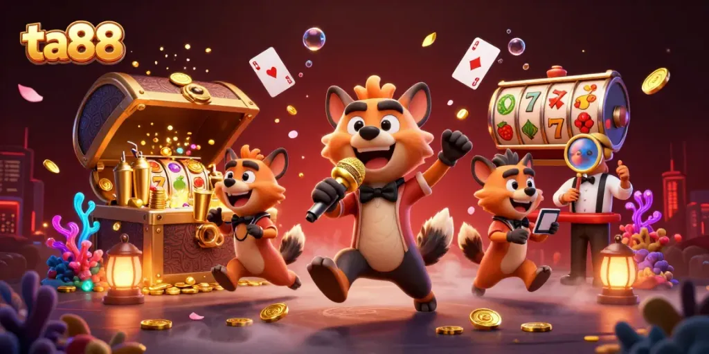 Engage in fun at ta88's lively casino scene featuring hyenas as comedians and bartenders.