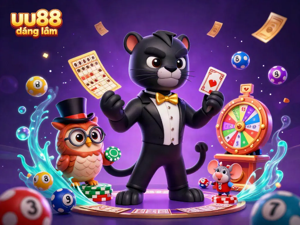 Experience the excitement of uu88 đăng nhập with a charming trio of characters in this vibrant casino scene.