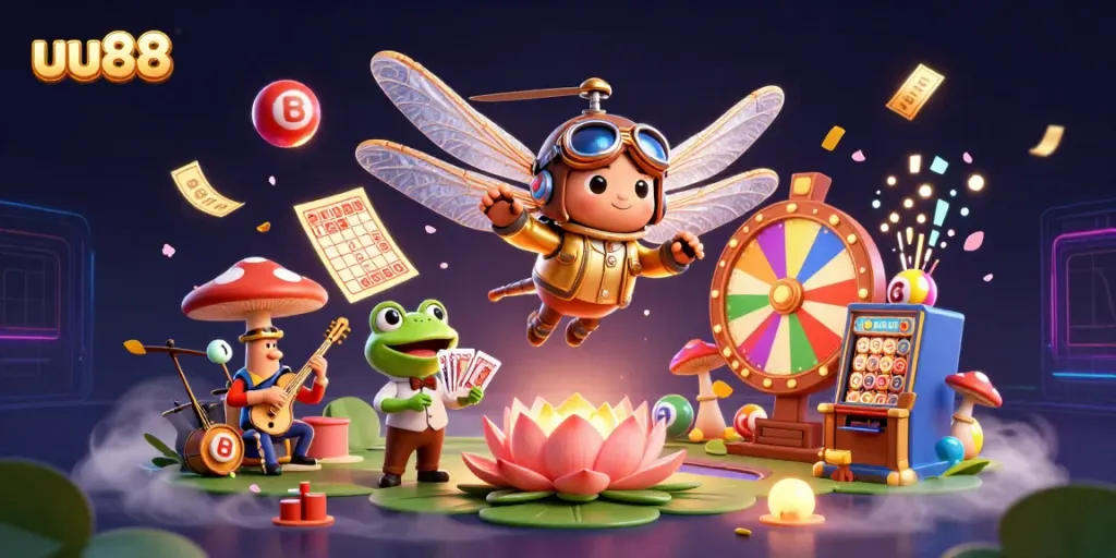 Experience thrilling fun with uu88 at this vibrant lily pad casino scene.