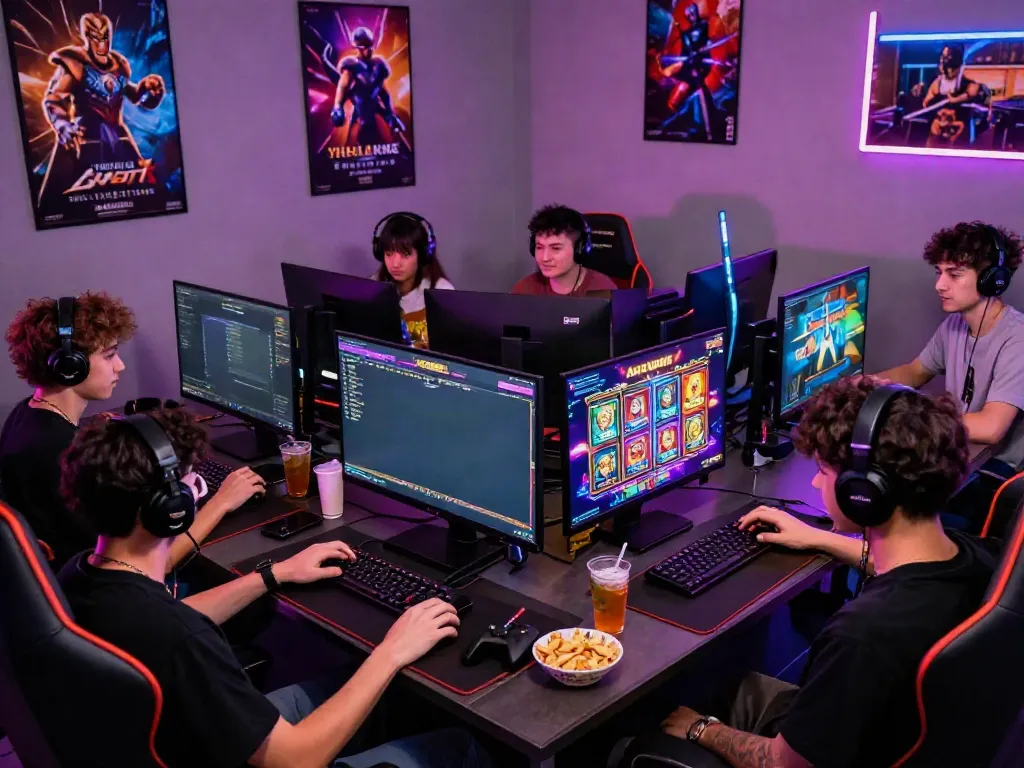 Engaging slot gacor hari ini gaming scene with diverse players enjoying colorful gameplay.