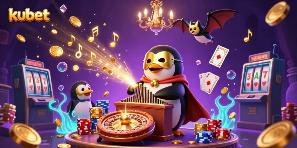 Experience winning moments at kubet with a vibrant casino-themed illustration showcasing fun gaming elements.