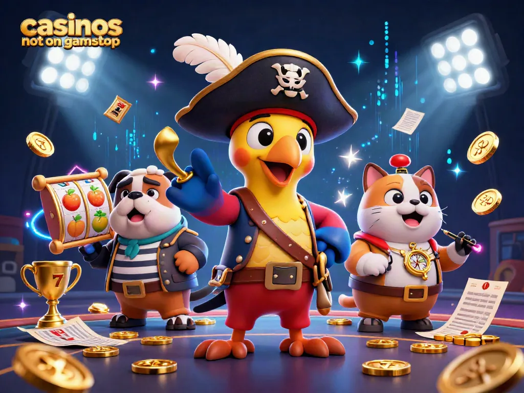 Experience thrilling action with our casinos not on gamstop in this dynamic pirate-themed 3D illustration.