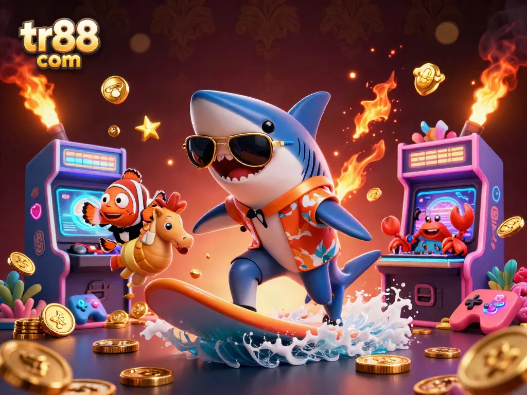 Engage with tr88 com in a vibrant casino scene featuring cartoon characters and dynamic gaming elements.