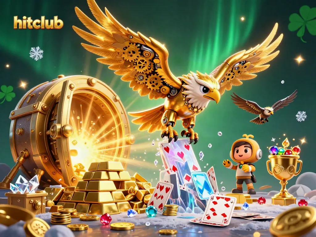 Experience thrilling gameplay at hitclub with our golden eagle overlooking treasures and gaming elements.