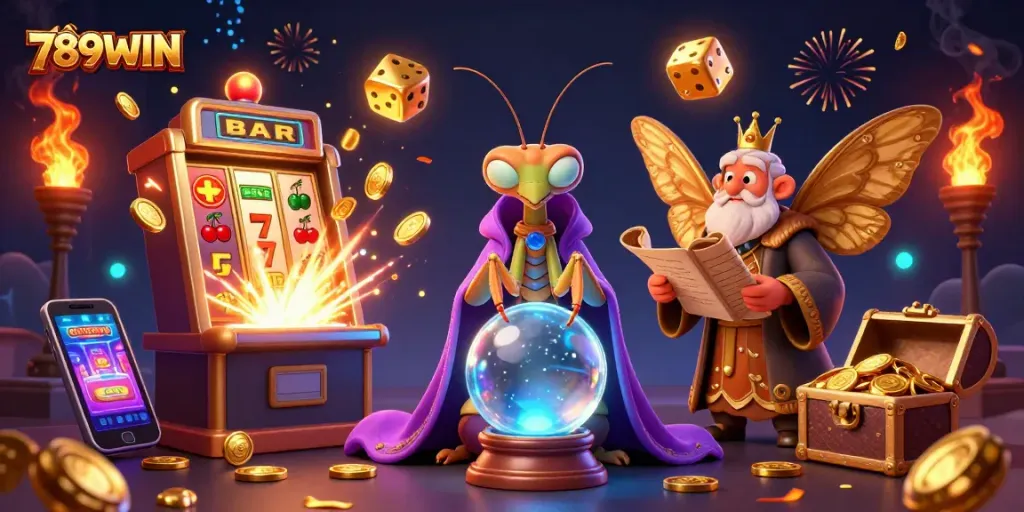 Engage with thrilling gameplay at 789WIN, featuring vibrant casino elements and characters in action.