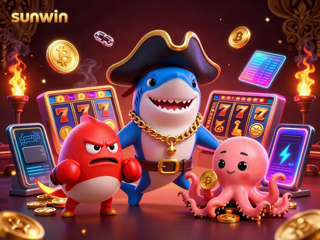Spin slots with sunwin's entertaining pirate-themed casino illustration.