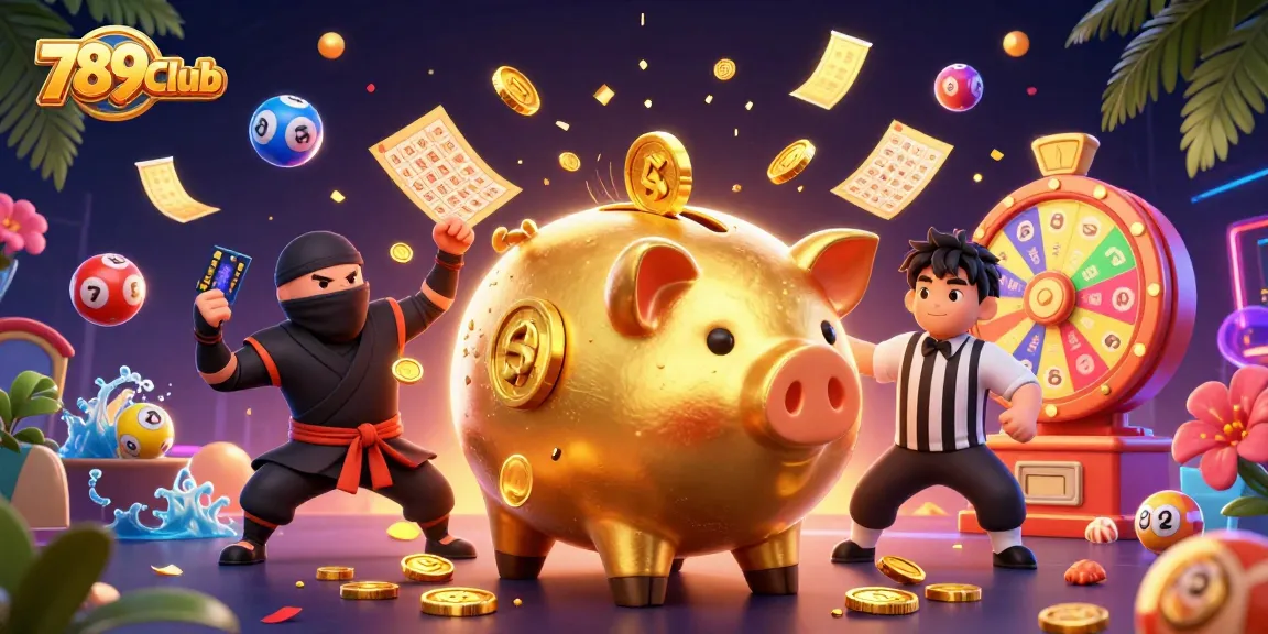 Experience the excitement of 789Club with vibrant lottery elements and dynamic 3D characters.