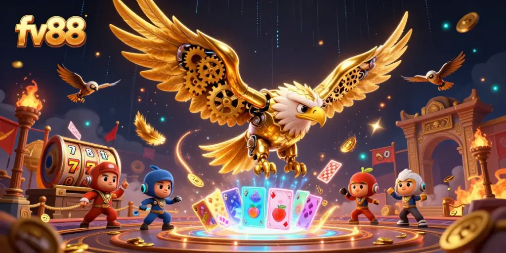 Experience thrilling gameplay with fv88 at the center of an electrifying 3D casino scene.