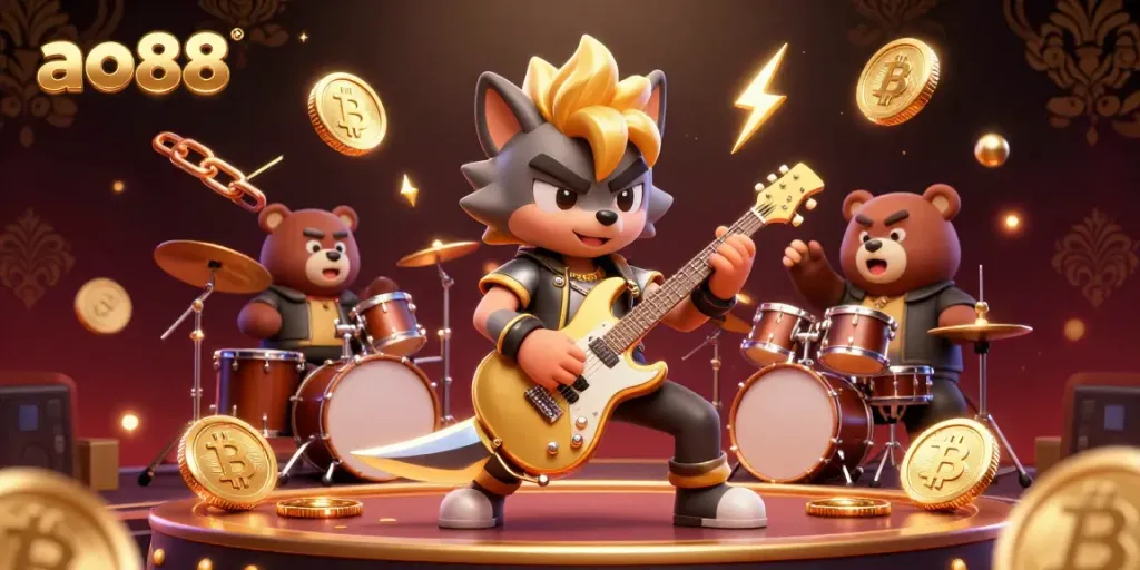 Experience exciting gaming at ao88 with rock star characters and crypto coins enhancing the casino atmosphere.
