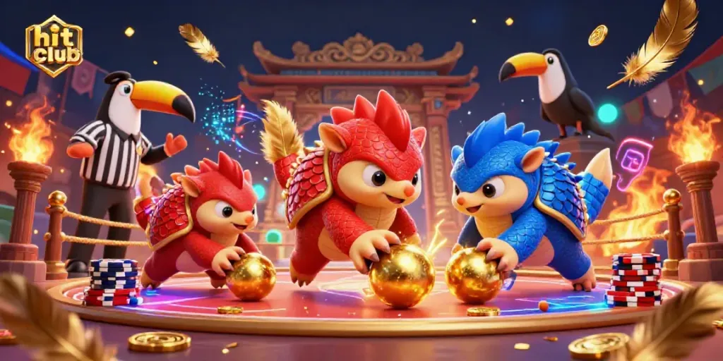 Engage with the hit club through a dynamic casino scene featuring rival pangolins and exciting betting action.