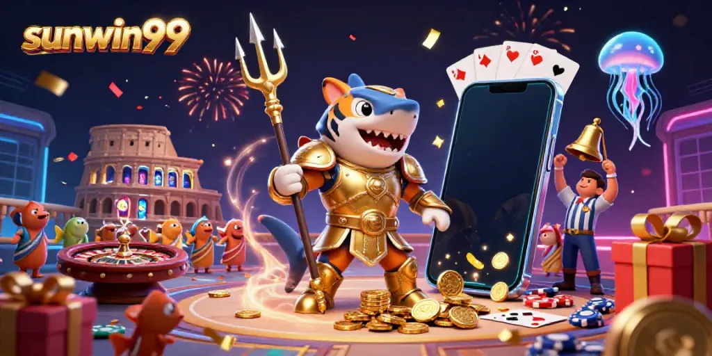 Engage in thrilling gameplay at sunwin99 with a vibrant underwater colosseum scene, featuring unique casino elements.
