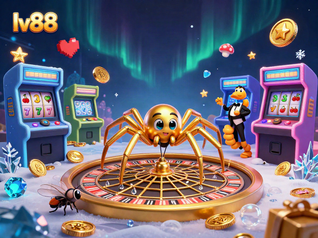Unlock thrilling bets at lv88 with a dynamic 3D casino illustration featuring a roulette wheel web and engaging characters.