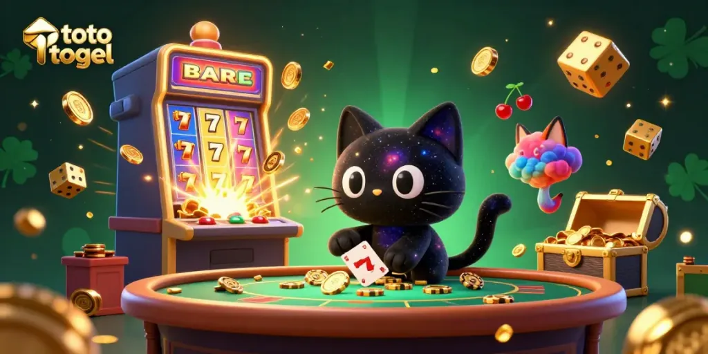 Menang dalam permainan toto togel dengan grafis menawan menggambarkan slot dan karakter luar angkasa.