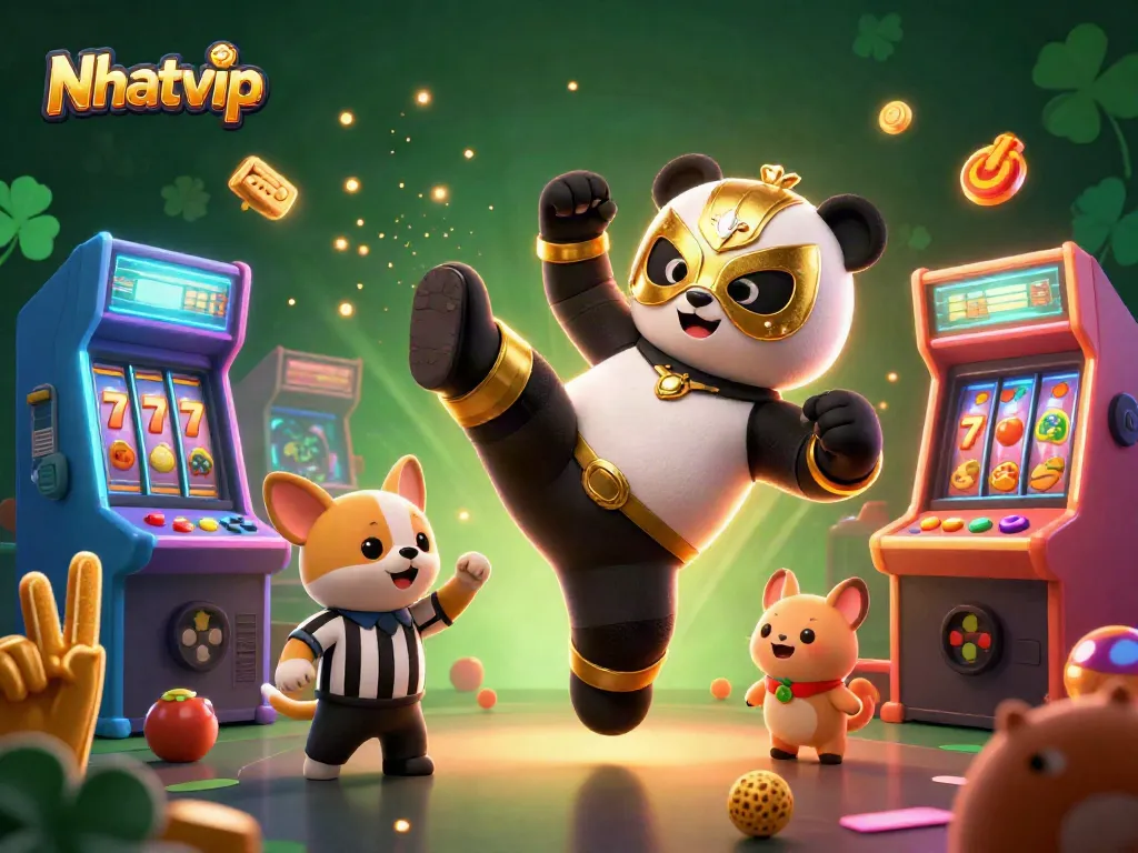 Nhatvip showcases vibrant arcade themes with playful animal characters and casino elements in action.