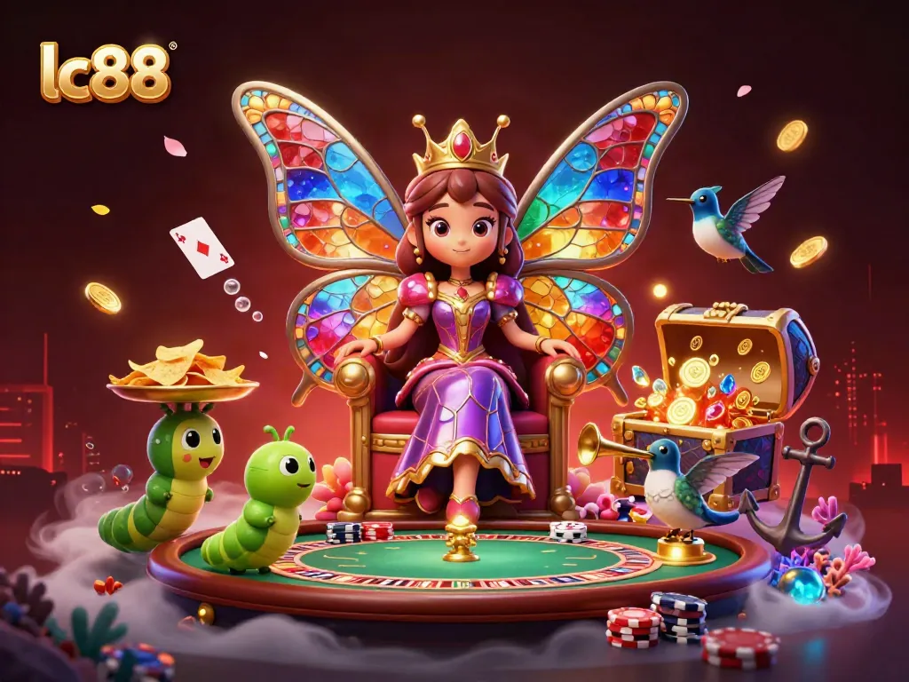 Experience thrilling gameplay with lc88's vibrant casino illustration featuring exciting roulette and poker elements.