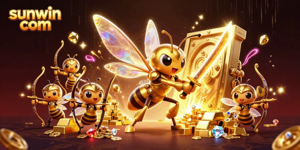 Experience thrilling gameplay at sunwin com with giant golden hornets and treasure elements in a 3D casino realm.