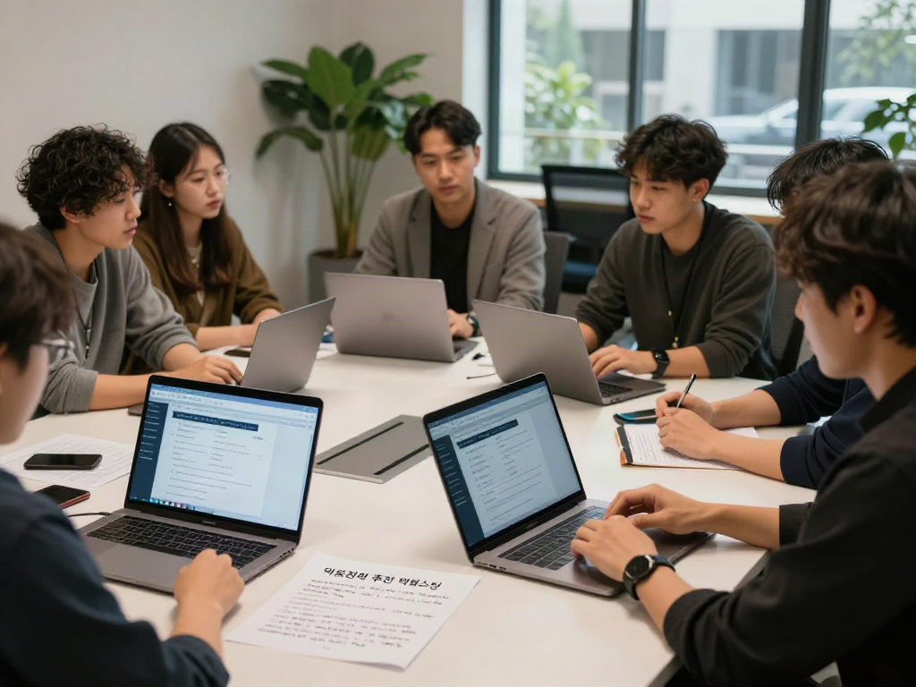 Engaging professionals discussing 먹튀검증 추천 먹튀스팟 in a modern setting, showcasing community collaboration.