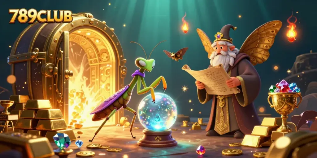 Experience the magic of 789CLUB with a vibrant 3D casino scene featuring fortune tellers and treasures.