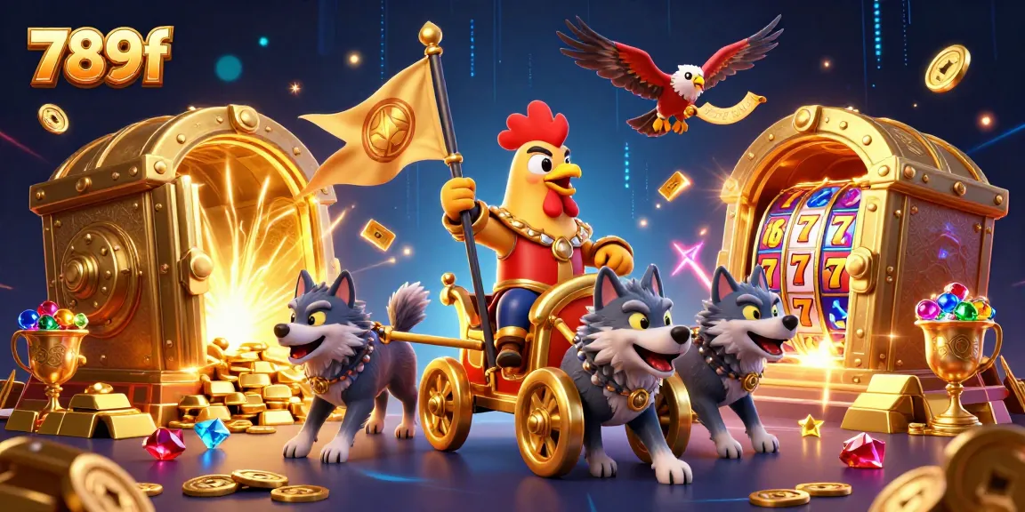 Experience exhilarating action with 789f's dynamic casino gaming scene featuring a rooster warlord and treasures.
