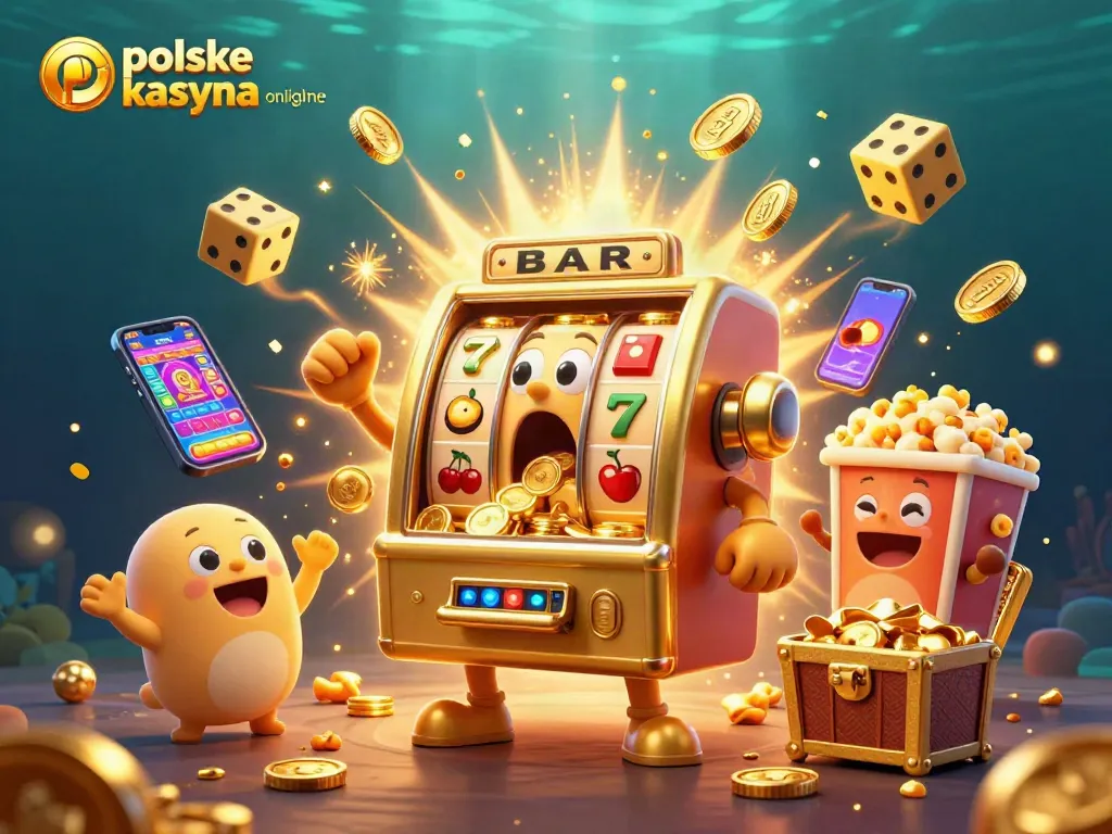 Spin to win in polskie kasyna online legalne - vibrant slot machine celebration with golden coins and jackpot excitement.