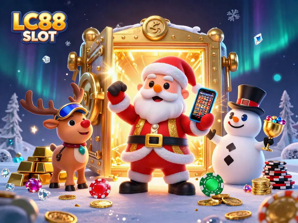 Experience thrilling LC88 SLOT gameplay with Santa and casino magic in a festive environment.