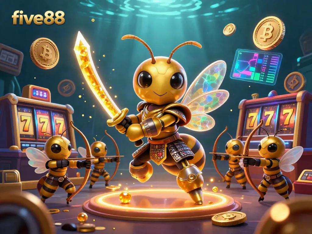 Experience the thrills of five88 with a dynamic casino scene featuring a golden hornet and bee archers.