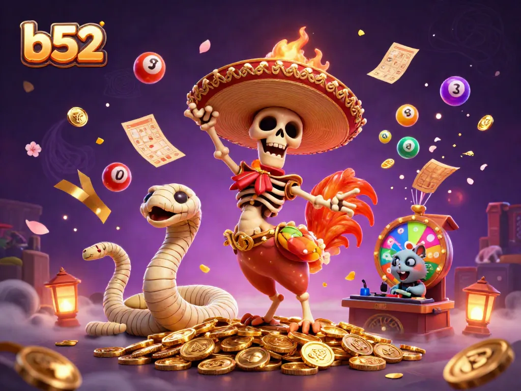 Experience thrilling gameplay at b52 with a vibrant casino scene featuring dynamic characters and lottery elements.