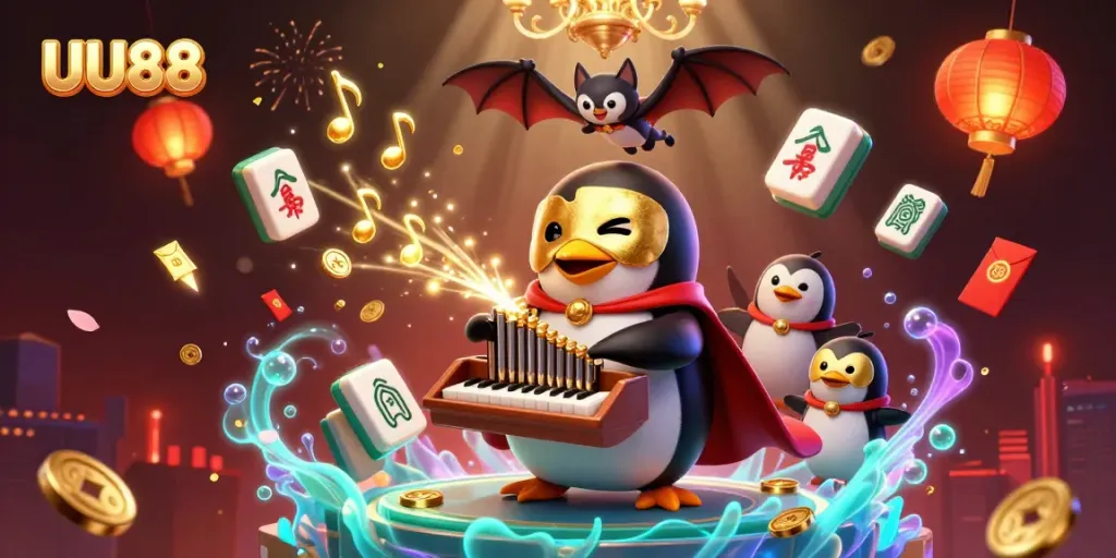 Play slots and win with UU88 in a vibrant casino scene full of excitement and gold.