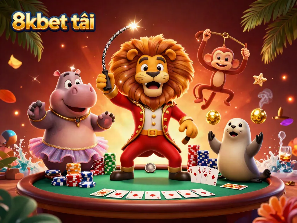 Experience thrilling gameplay with 8xbet tải as dynamic characters engage around a vibrant poker scene.