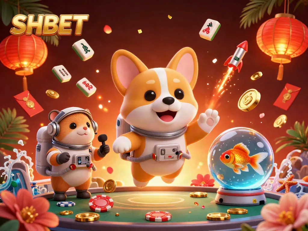 Experience the thrills of SHBET online gaming with this vibrant 3D casino environment illustration.