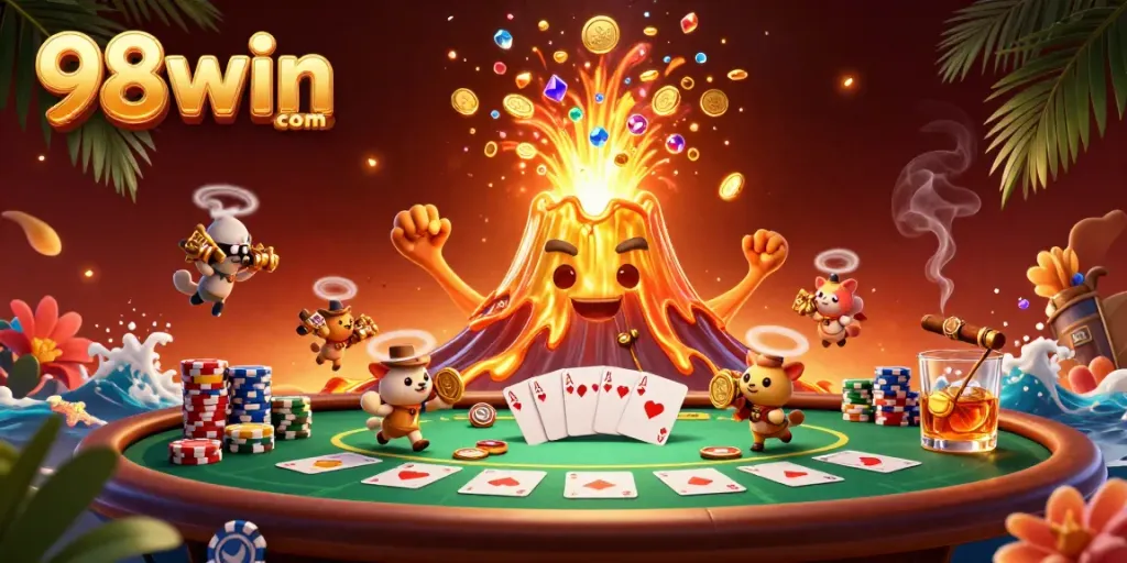 Experience thrilling wins at 98win com with a vibrant casino scene alive with coins and poker action.