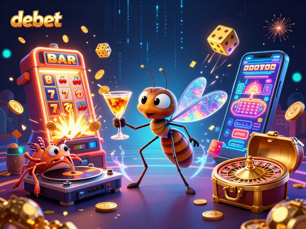 Engage with debet casino excitement featuring a vibrant frozen mosquito mascot and dynamic casino elements.