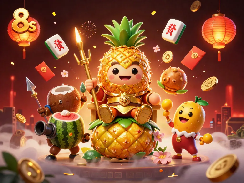 Experience the thrill of 8s gaming with vibrant 3D characters in a tropical casino scene filled with action.