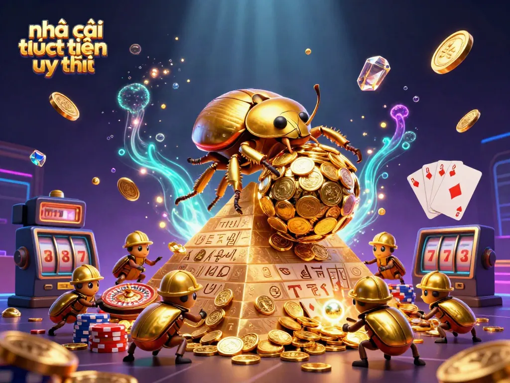 Experience thrilling gameplay at nhà cái trực tuyến uy tín with golden beetles and casino elements illustrated