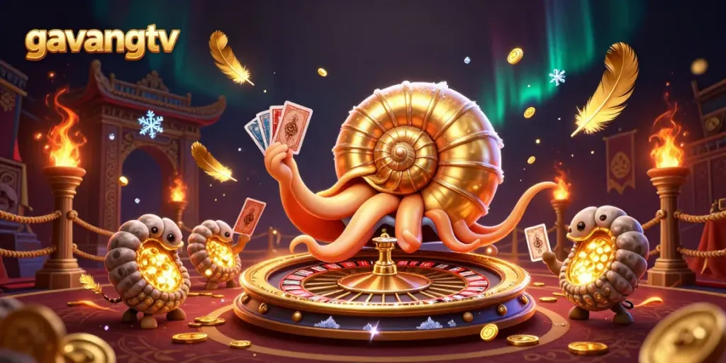 Experience thrilling gameplay at gavangtv, featuring a giant nautilus roulette wheel and glowing ammonites.