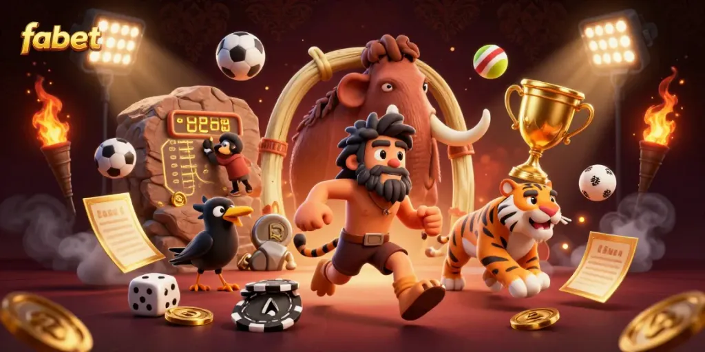 Experience fabet as a prehistoric casino game unfolds with odds, trophy, and vibrant sports elements.