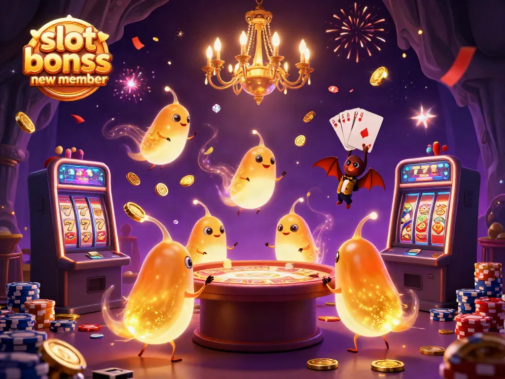 Engage with the exciting slot bonus new member scene filled with colorful casino elements and glowing characters.