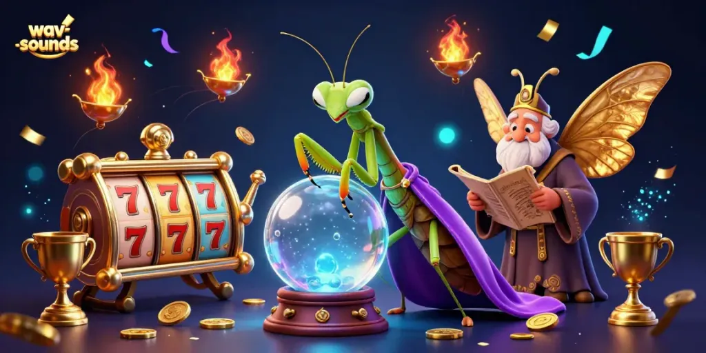 Menggoda pemenang dengan wav-sounds dalam ilustrasi 3D menampilkan kasino dan slot yang mengesankan