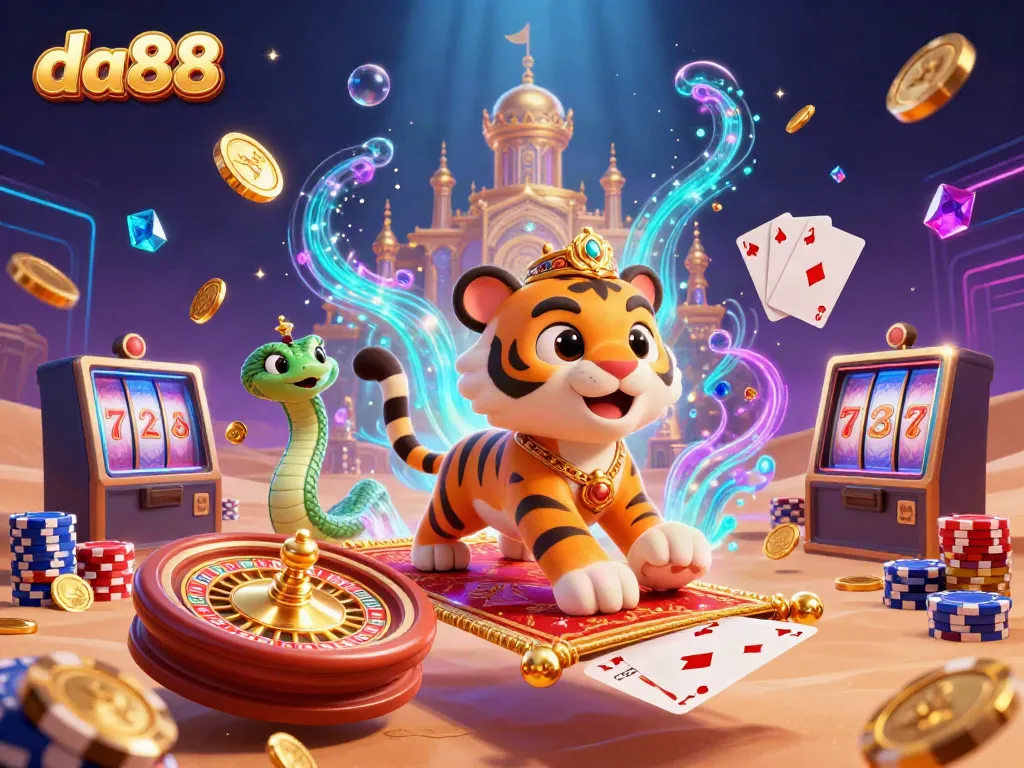 Experience the excitement of da88 as a tiger sultan and genie snake reveal dazzling casino treasures.