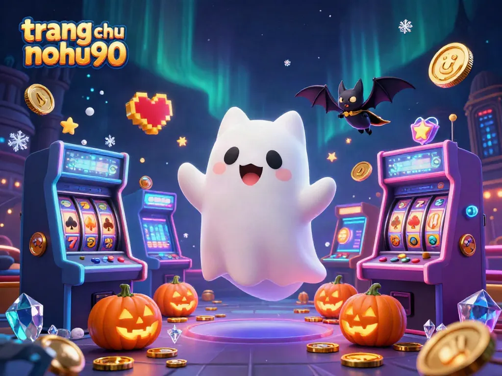 Engage in gameplay at trang chu nohu90 featuring a ghost cat in a vibrant haunted casino.