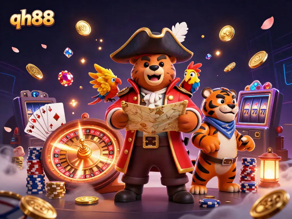 Experience thrilling gambling adventures at qh88 with engaging casino elements and characters.