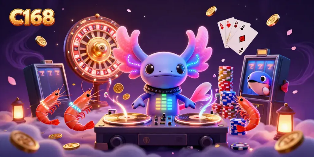C168 critical thinking and logic gambling visualization featuring dynamic underwater casino elements and vibrant characters.