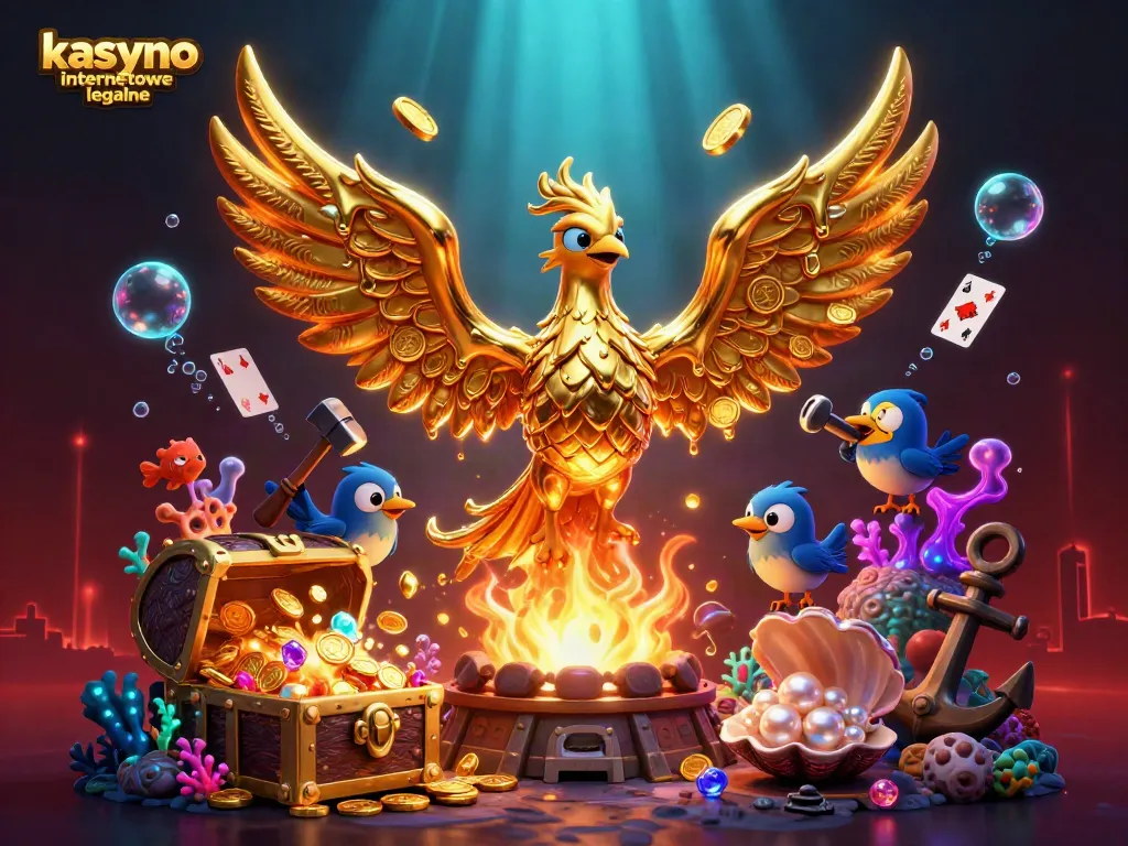 Experience the vibrant world of kasyno internetowe legalne with a golden phoenix leading a treasure-filled scene.